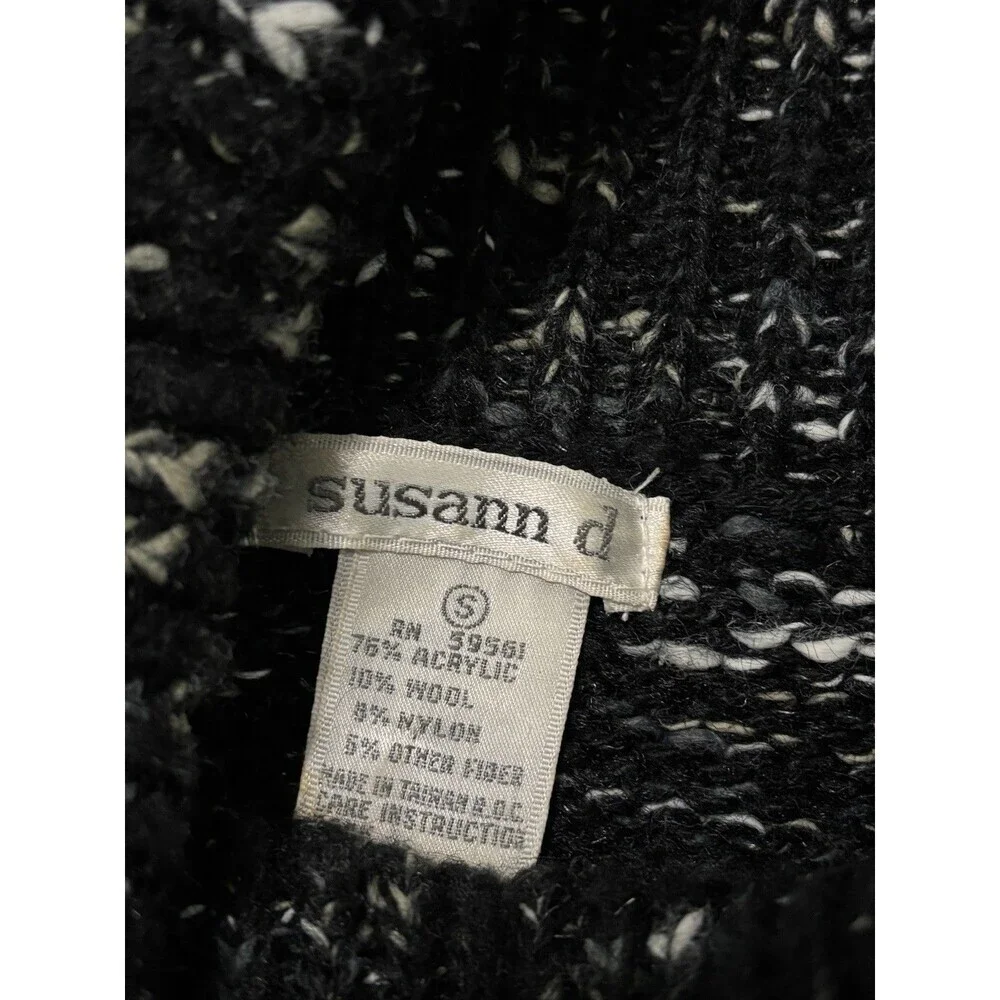 Vintage 80’s Susann D Sweater Black Gray Leather Trim Colorblock Oversized Sz S